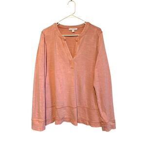 Pure J. Jill Pink Organic Cotton Top Long Sleeve Knit Terry Split Neck Large